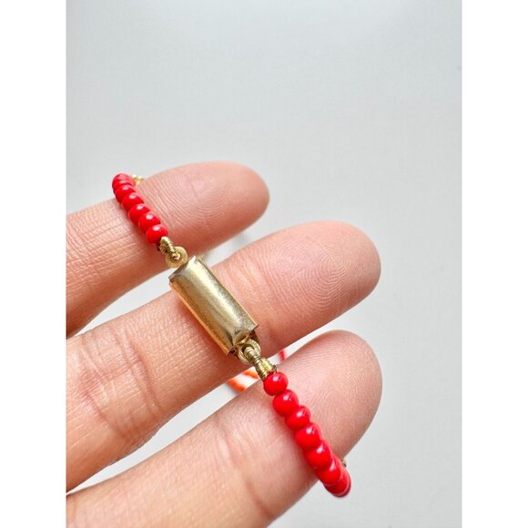 Vintage Unbranded Gold Tone Red Orange Beaded Choker Necklace - Picture 7 of 9